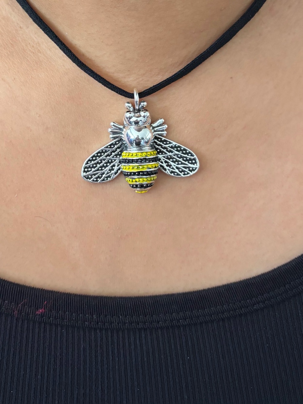 Huge Sterling Silver 925 Bee Pendant (only) with Yellow and Black Stripes